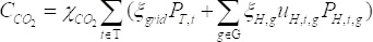 Equation of CO2 emission factor calculation; mathematical formula; for environmental analysis.