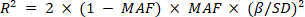 figure-protocol-2 Genetic variation impact equation, R²=2(1-MAF)×MAF×(β/SD)² formula.
