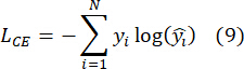 Cross-entropy loss formula, \(L_{CE} = -\sum y_i \log(\hat{y}_i)\), mathematical equation.