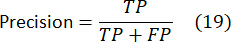 Precision calculation, TP over TP+FP, equation, data analysis accuracy metric, research method.
