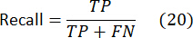 Recall formula, TP/(TP+FN), equation significance in statistical data analysis.