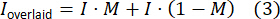 Overlaid image intensity equation \(I_{\text{overlaid}} = I \cdot M + I \cdot (1-M)\); mathematical concept.