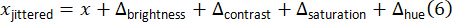 Static equilibrium formula, x_jittered=x+Δ_brightness+Δ_contrast+Δ_saturation+Δ_hue equation.