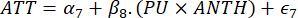 ATT linear regression equation; statistical analysis; model predicts PU and ANTH interaction effects.