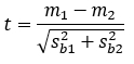 t-test formula for comparing means; statistical analysis equation; educational use.