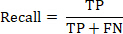 Recall calculation formula, Recall = TP/(TP+FN), relevant to data analysis and evaluation.