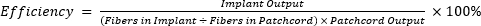 Efficiency formula equation for fiber optic implant system, showing implant and patchcord outputs.