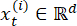 Dynamic system state variable \(x_t^{(i)}\in \mathbb{R}^d\); mathematical expression.