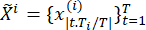 Mathematical sequence equation X̃ᵢ={xᵢ(t)ᵀ} for algorithm analysis and data prediction.