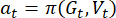 Policy optimization equation, \( a_t = \pi(G_t, V_t) \), formula, mathematical analysis.