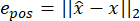 Equation for position error: e_pos = ||x̂ - x||₂, related to vector norm operations.