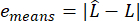 Error calculation equation: e_means=|L̂−L|, mathematical concept.