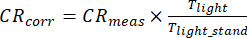 Chromaticity correction formula; scientific research; CR_corr=CR_meas×(T_light/T_light_stand).