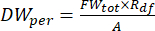 Equation showing dry weight percentage calculation; formula DWper=FWtot×Rdf/A.