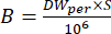 Equation for calculating parameter B, with DWper and S, divided by 10^6.