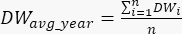 Static equilibrium equation, DWavg_year = (Σi=1^n DWi)/n, formulas for averaging calculations.