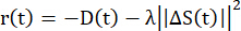 Equation for dynamic equilibrium analysis, r(t)=-D(t)-λ||ΔS(t)||², mathematical formulation.