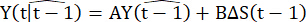 Time series equation Y(t|t−1)=AY(t−1)+BΔS(t−1); mathematical formula; predictive model.