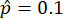 Probability estimation equation, \( \hat{p} = 0.1 \), statistical analysis formula.