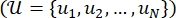 Math set notation with elements u1 to uN, equations, mathematical symbols