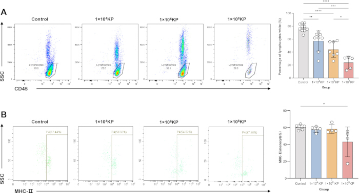 figure-results-3 Flow cytometry diagram showing CD45, MHC-II expression analysis with comparative bar charts.