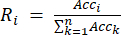 Relative abundance formula, Ri=Acci/Σk=1nAcck, fraction calculation method, equation.