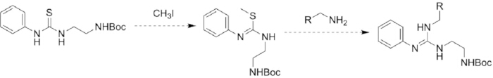 figure-results-9 使用CH3I和胺合成咪唑的化学反应图解,展示结构变化。