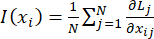 Mathematical formula for information theory; diagram of partial derivative summation calculation.