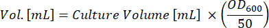 figure-protocol-1 Culture volume formula, equation for optical density calculation, OD600, microbiology research.