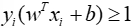 Linear classification constraint \(y_i(w^Tx_i+b)\geq1\) formula, support vector machine.