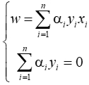 Linear classification equations, Σn ai yi xi, Σn ai yi = 0, mathematical symbols.