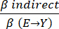 β ratio formula; diagram; used in statistical analysis; indirect effect measurement.