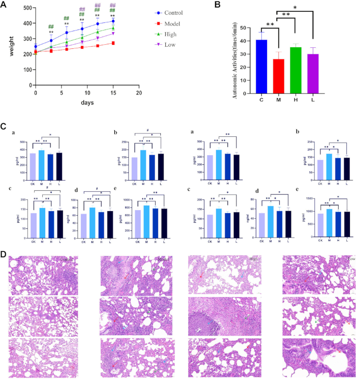 figure-results-7 Weight monitoring, enzyme activity, and protein level bar charts, plus histological tissue images.