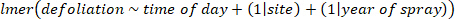 Linear regression equation for defoliation analysis, depicting influencing factors.
