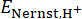 Static equilibrium, equation \(E_{\text{Nernst,H}^+}\), chemistry calculation, formula.