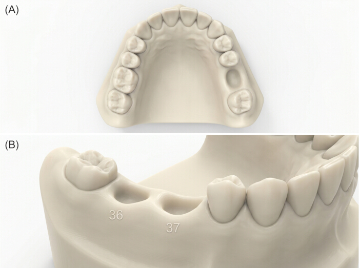 figure-protocol-2 Dental anatomy diagram, occlusal and side views, tooth structure and numbering shown, educational use.