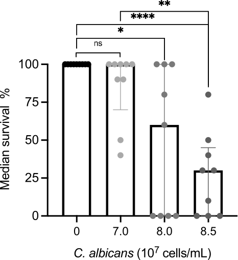 figure-results-5 白色念珠菌存活率曲线;统计学显著性;中位生存期数据分析;微生物研究。