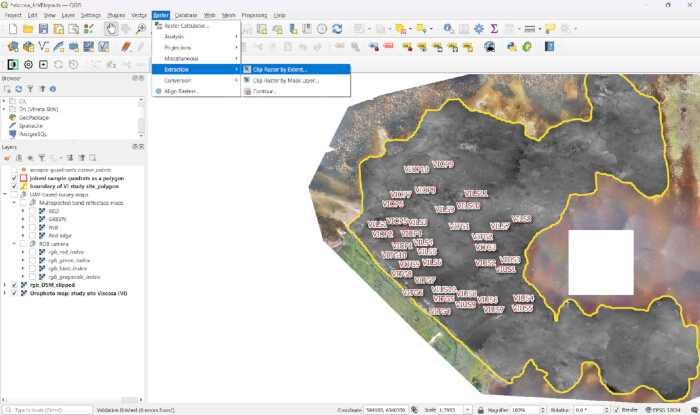 figure-results-5 GIS data analysis in QGIS interface; geospatial raster clipping; map analysis tool.