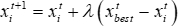 Iterative optimization formula, \(x_{i}^{t+1} = x_{i}^{t} + \lambda (x_{i_{\text{best}}}^{t} - x_{i}^{t})\).