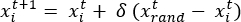 Optimization algorithm equation, formula: x<sub>i</sub><sup>t+1</sup> = x<sub>i</sub><sup>t</sup> + δ(x<sub>rand</sub><sup>t</sup> - x<sub>i</sub><sup>t</sup>)