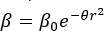 Beta exponential decay equation, β=β₀e^{-θr²}, for optical absorption analysis.