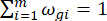 Mathematical equation Σm i=1 ωgi=1; static equilibrium principle, balance condition.
