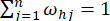 Equation of summation, symbol Σ, for weight normalization in mathematical analysis.
