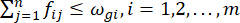 Optimization constraint formula, Σfij≤ωgi, linear programming equation in mathematics.