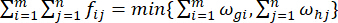Mathematical optimization equation Σ_i=1^m Σ_j=1^n f_ij formula in algorithm analysis.