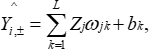 Mathematical equation for signal processing, featuring summation notation and index variables.