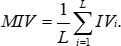 Mathematical equation showing mean IV calculation using summation: \( MIV = \frac{1}{L} \sum_{i=1}^{L} IV_i \)