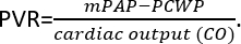 Pulmonary vascular resistance equation, PVR=(mPAP−PCWP)/CO, hemodynamics calculation.