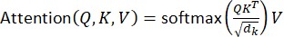 Attention mechanism formula in neural networks: softmax(QK^T/√dk)V, key in AI models.
