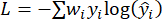 Loss function formula; Σwi yi log(ŷi); equation; machine learning optimization.